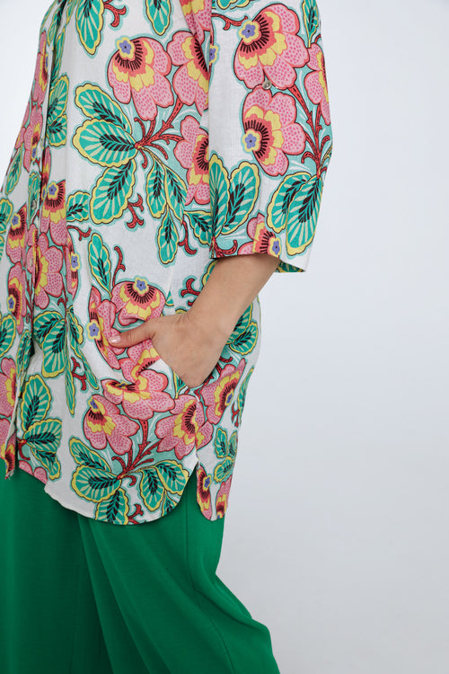 Chemise longue en lin et viscose imprimé fleuri-Paprika-6