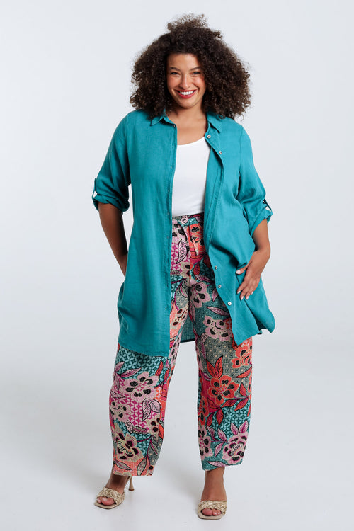 Chemise longue en lin et viscose unie-Paprika-7