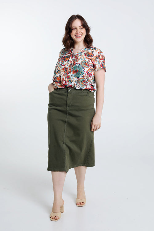 Jupe droite en coton-Paprika-9