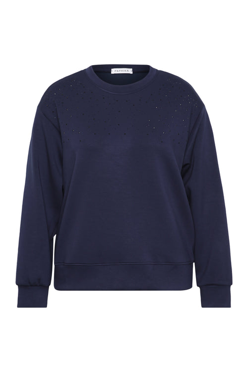 Sweat en viscose uni avec strass-Paprika-1