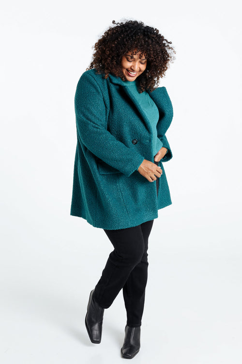 Manteau mi-long uni maille bouclette-Paprika-8