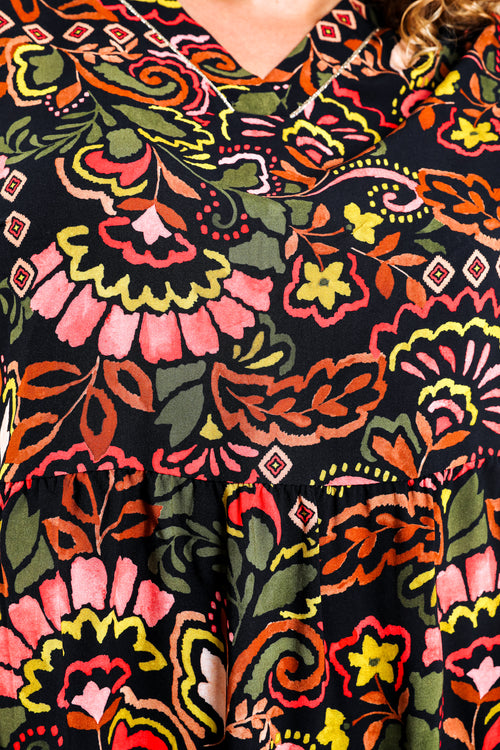 Robe courte en viscose imprimé folk-Paprika-6