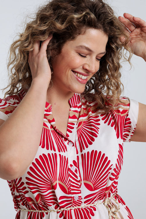 Robe longue en viscose imprimé feuillage-Paprika-6