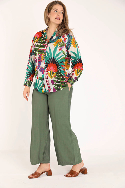 Chemisier en coton imprimé tropical-Paprika-9