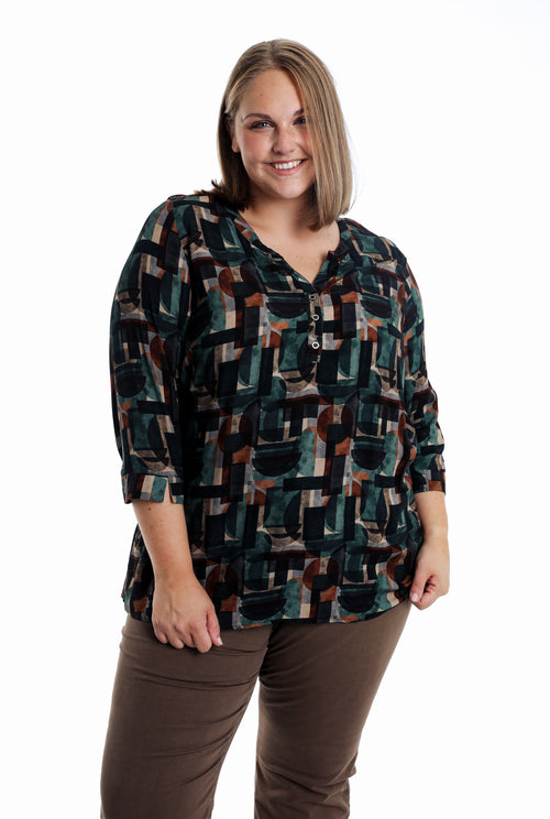 Blouse en viscoce imprimé graphique-Paprika-1