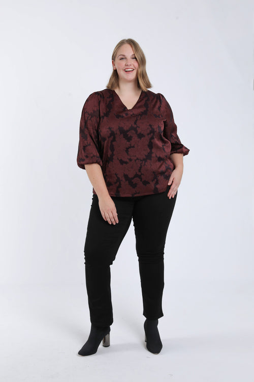 Blouse effet dentelle dessin floral-Paprika-5
