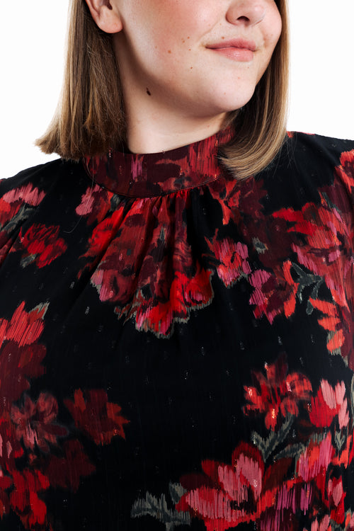 Blouse imprimé fleurs floues-Paprika-5