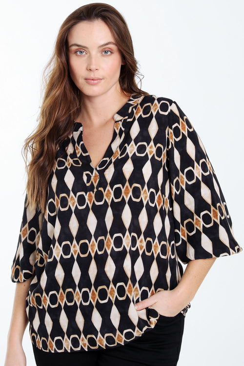 Blouse en viscose imprimé graphique-Paprika-3