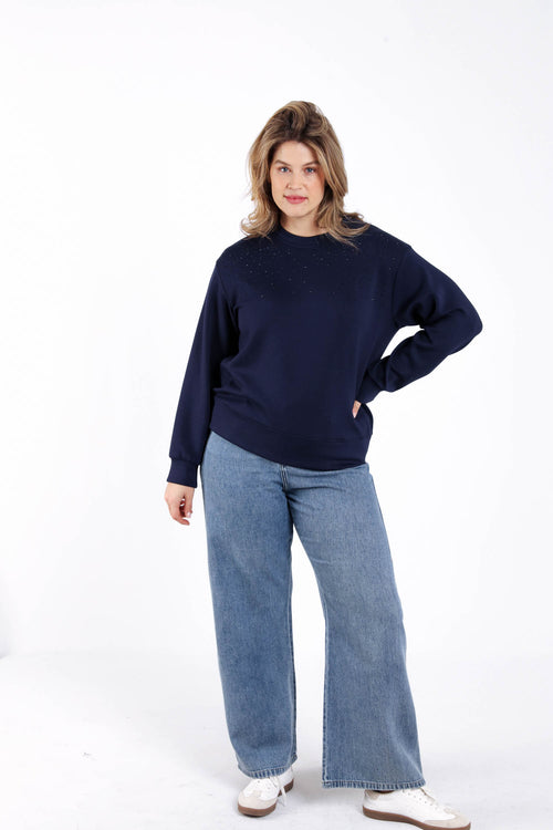 Sweat en viscose uni avec strass-Paprika-7