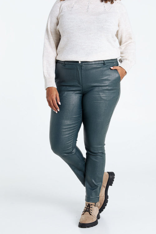 Pantalon slim enduit métallisé-Paprika-1