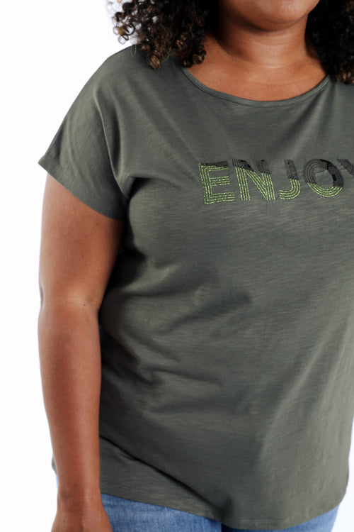 T-shirt en coton uni Enjoy en sequins-Paprika-6