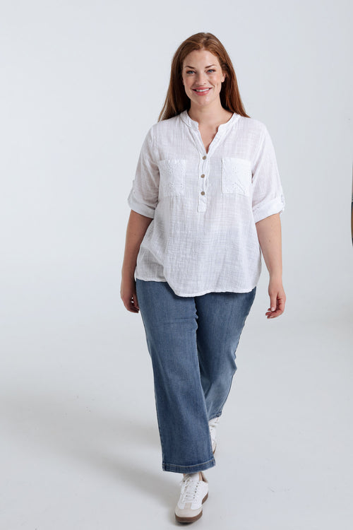 Blouse en gaze de coton unie-Paprika-9