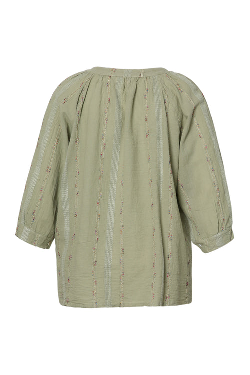 Blouse en coton unie avec détail multicolore-Paprika-11