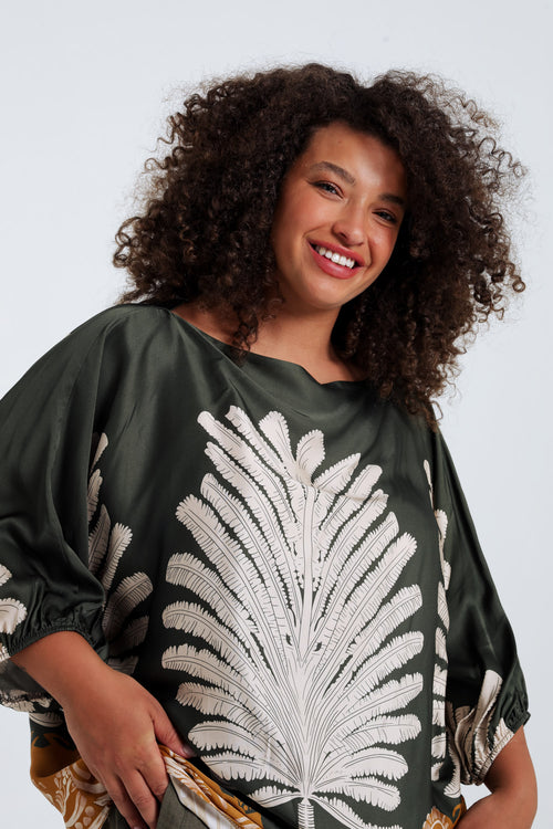 Blouse en viscose imprimé palmes-Paprika-5