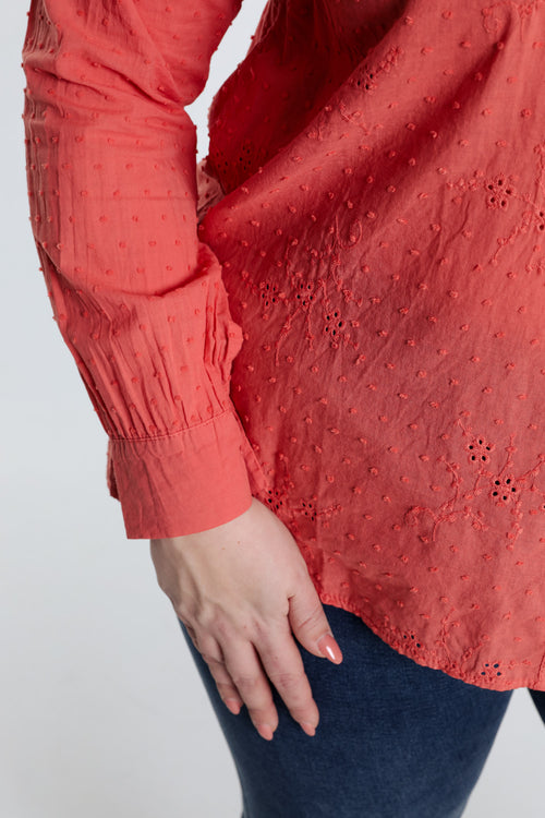 Blouse en coton unie broderies et plumetis-Paprika-6