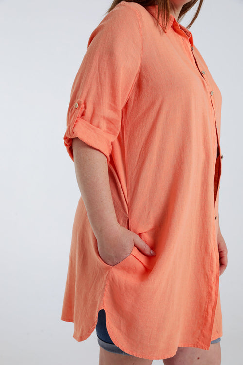 Chemise longue en lin et viscose unie-Paprika-5