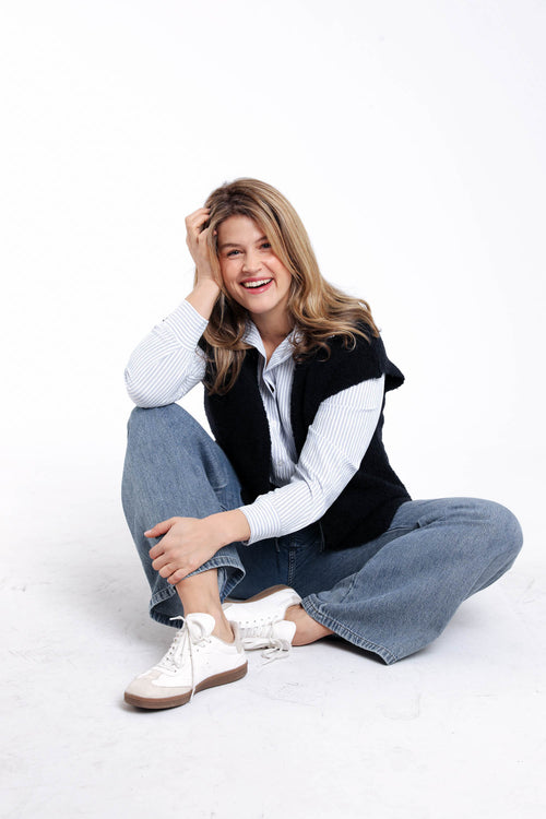 Gilet sans manches maille bouclette uni-Paprika-8