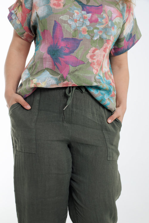 Pantalon 7/8 en lin uni-Paprika-4