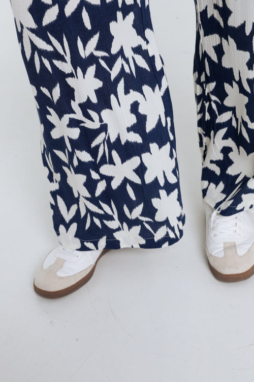Pantalon large en viscose imprimé floral-Paprika-4