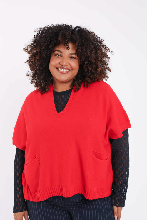 Pull court uni en viscose-Paprika-1