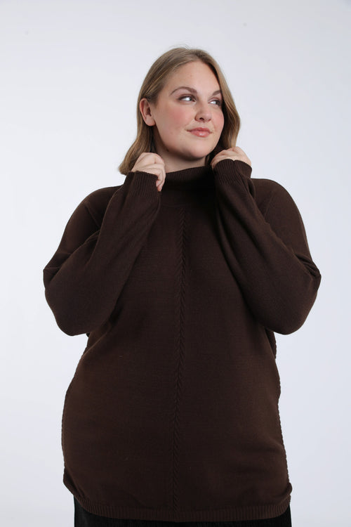 Pull tunique col roulé uni-Paprika-3