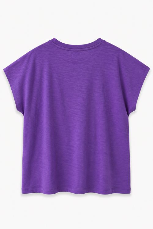 T-shirt en coton uni texturé + coeur brodé-Paprika-1