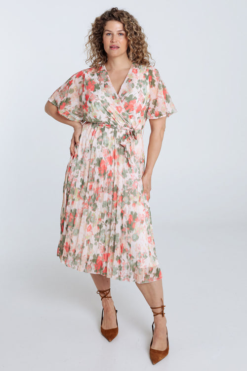 Robe en voile imprimé floral avec lurex-Paprika-9