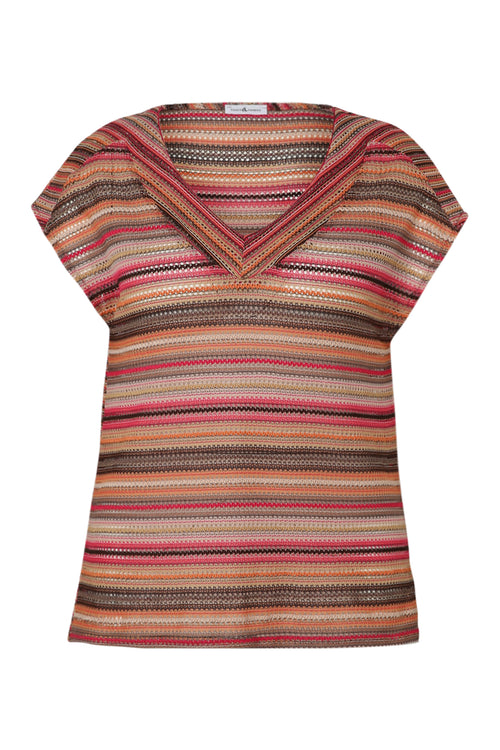 T-shirt maille dentelle rayés-Paprika-10