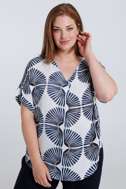 Blouse en viscose imprimé graphique bicolore-Paprika-1