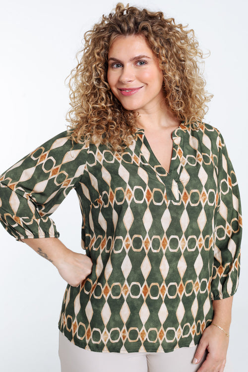 Blouse en viscose imprimé graphique-Paprika-2