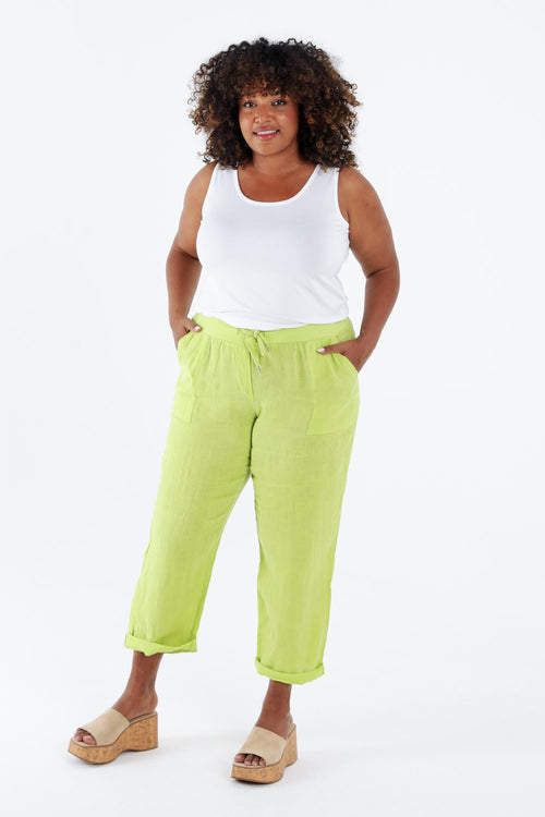 Pantalon 7/8 en lin uni-Paprika-7
