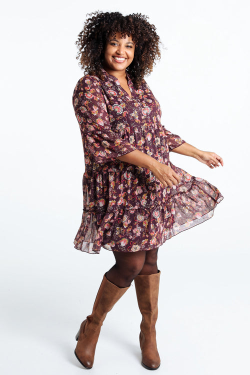 Robe à volant imprimé floral-Paprika-7