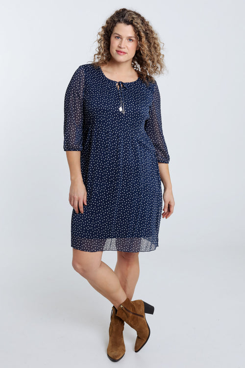 Robe en voile plissé imprimé pois-Paprika-7