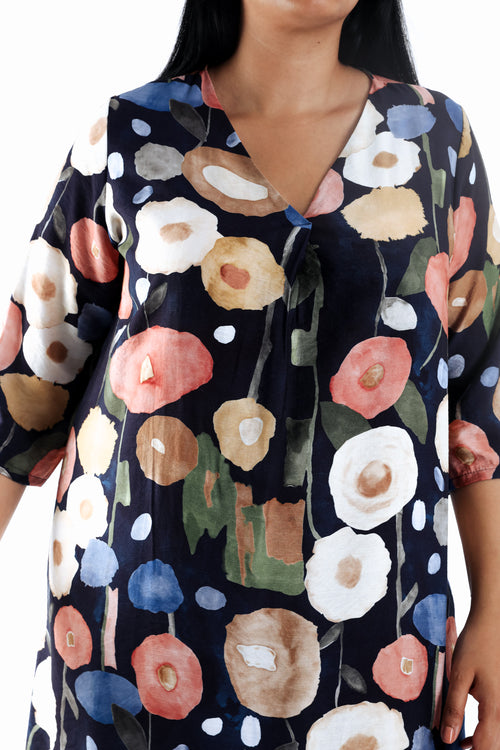 Robe courte en viscose imprimé coquelicots-Paprika-4