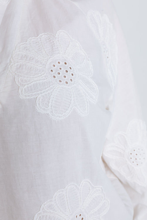 Blouse en coton unie avec fleurs brodées-Paprika-4