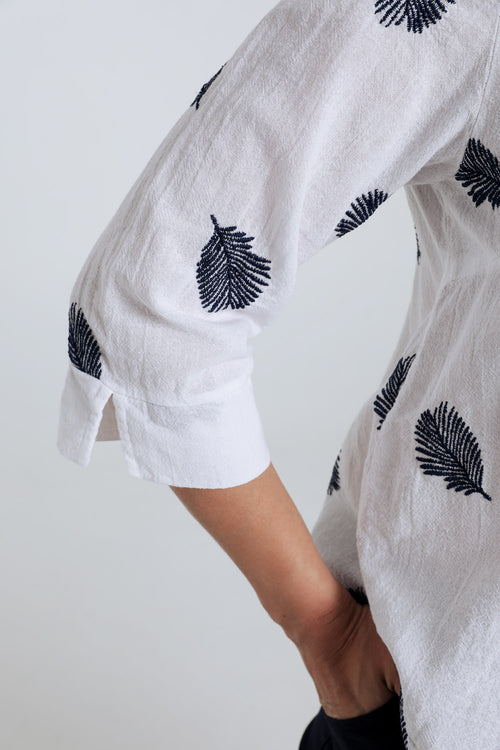 Chemise en coton unie avec feuilles brodées-Paprika-5