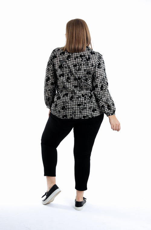 Blouse en coton imprimé vichy et fleurs flockées-Paprika-2