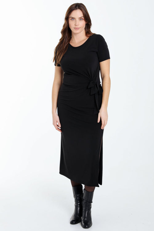 Robe en maille unie avec noeud-Paprika-8