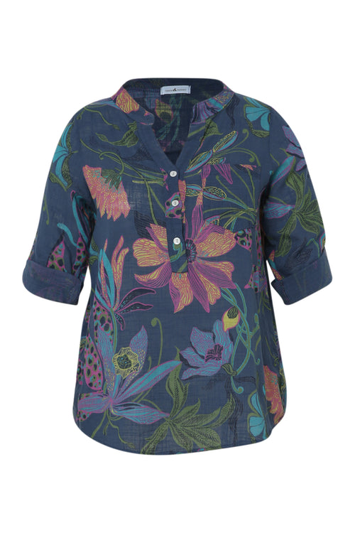 Blouse en gaze de coton imprimé floral-Paprika-10