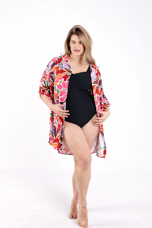 Maillot de bain maille relief dessin graphique ton sur ton-Paprika-7