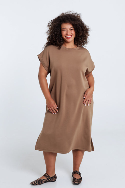 Robe longue unie en viscose-Paprika-8
