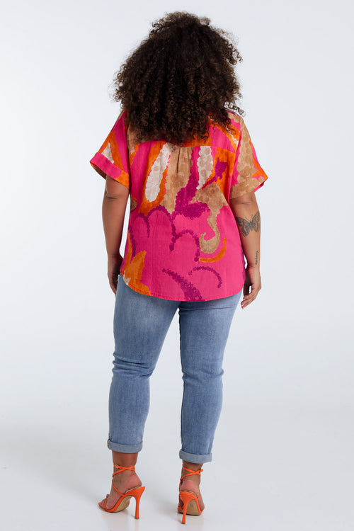 Blouse en coton imprimé floral-Paprika-2
