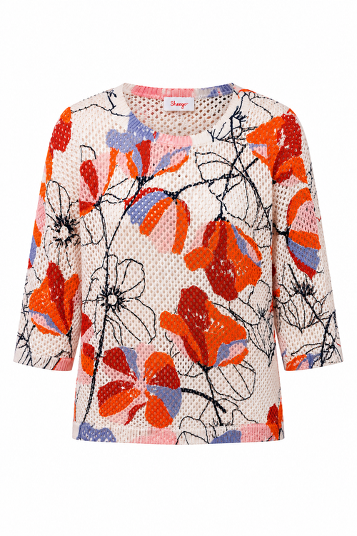 Pull ajouré imprimé floral-Paprika-1