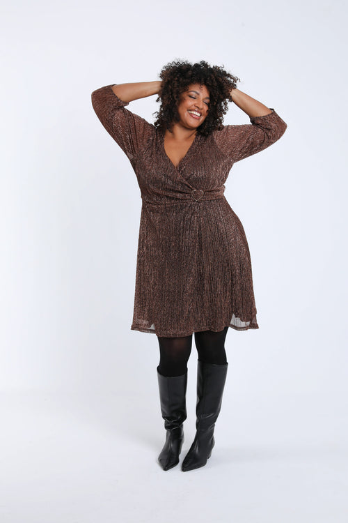 Robe plissée unie avec lurex-Paprika-9