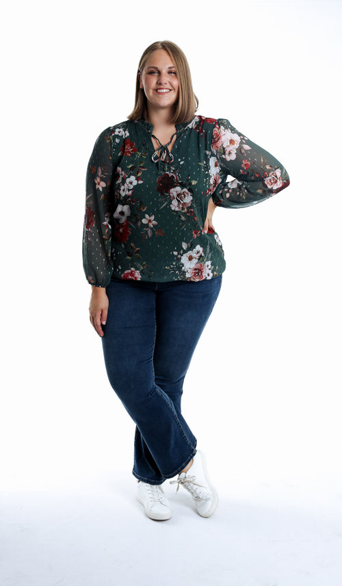 Blouse plumetis imprimé fleurs-Paprika-7