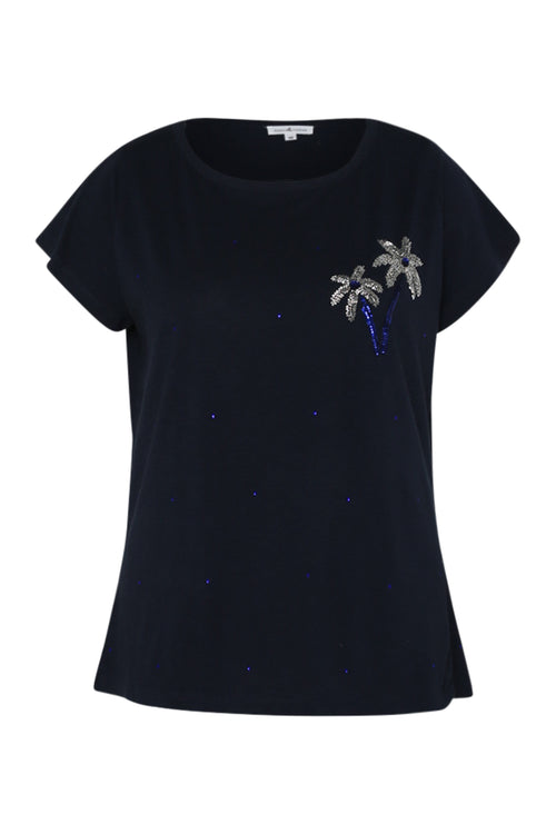 T-shirt en coton avec palmier en sequins-Paprika-1