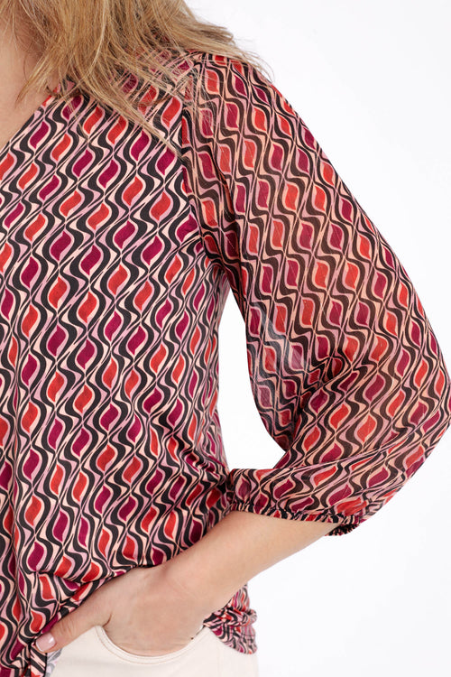 T-shirt en voile imprimé graphique avec lurex-Paprika-5