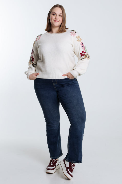 Pull uni avec manches détail broderies-Paprika-7
