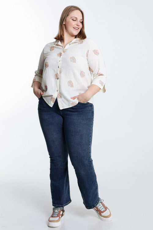 Chemise en coton unie avec feuilles brodées-Paprika-8