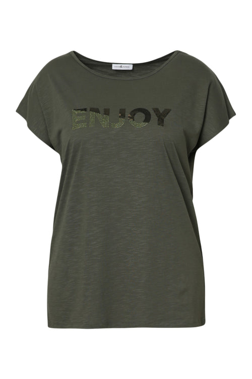 T-shirt en coton uni Enjoy en sequins-Paprika-10